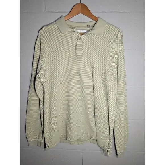 Geoffrey Beene 100% Cotton Green Striped Long Sleeve With Buttons, Size Large - Picture 1 of 5